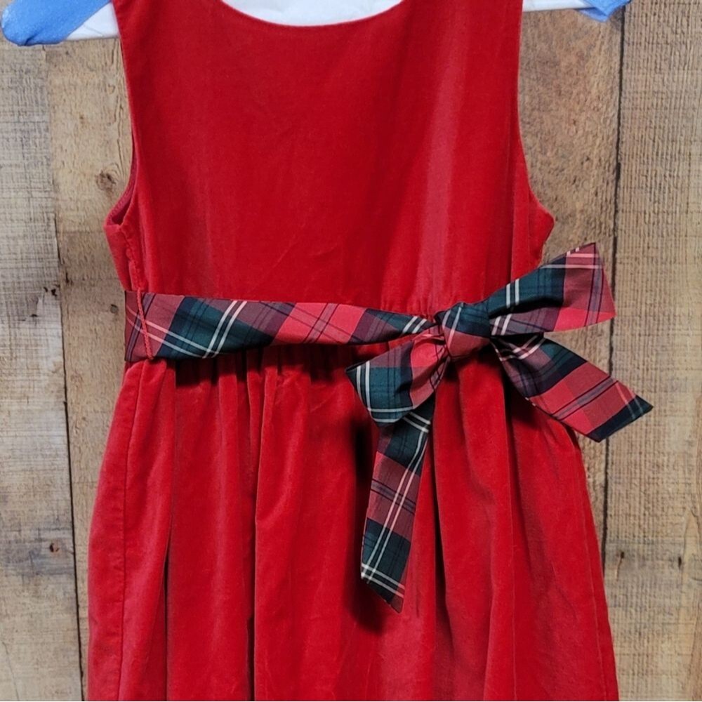 George Brand Red Velvet Dress with Plaid Waist Tie